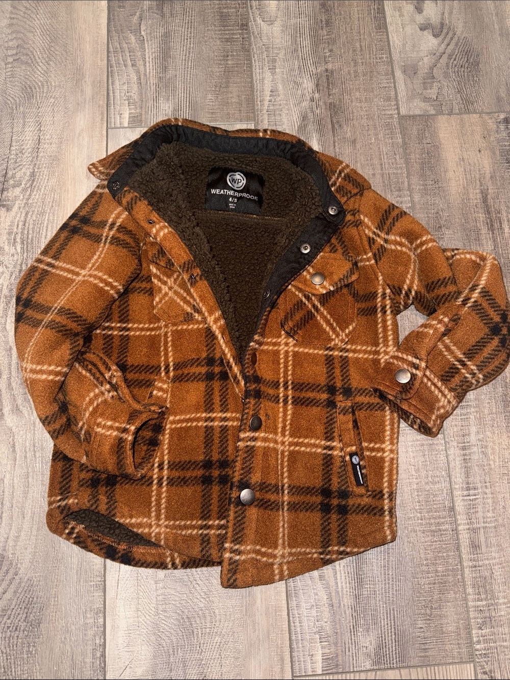 Weatherproof Kids 4T Plaid Sherpa-Lined Pea Coat in Brown & Black